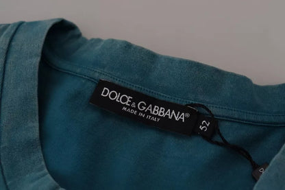 Dolce & Gabbana Blue Logo Print Crewneck Tee Cotton T-shirt