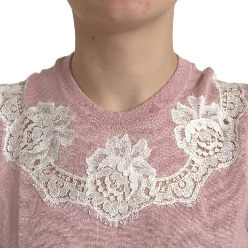 Dolce & Gabbana Pink Cashmere Lace Trim Sleeveless Tank Top