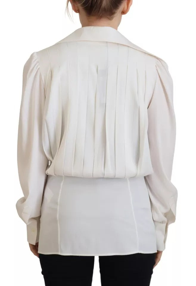 Dolce & Gabbana Off White Collar Long Sleeves Blouse Silk Top