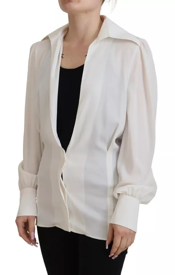 Dolce & Gabbana Off White Collar Long Sleeves Blouse Silk Top