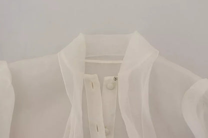 Dolce & Gabbana White Ascot Collar Long Sleeves Blouse Top