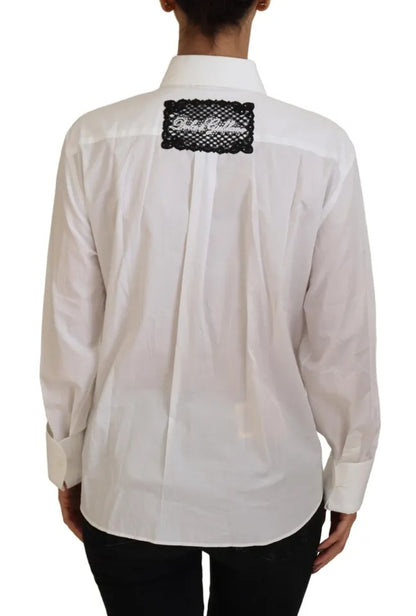 Dolce & Gabbana White Cotton Crystals Shirt Embellished Top