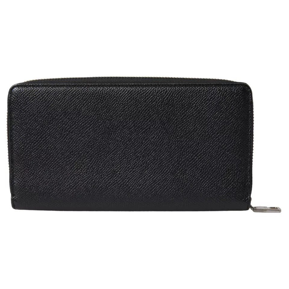 Dolce & Gabbana Black Calf Leather Zip Around Continental Women Wallet