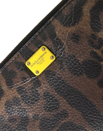 Dolce & Gabbana Brown Leopard Leather DG Zip Around Continental Wallet