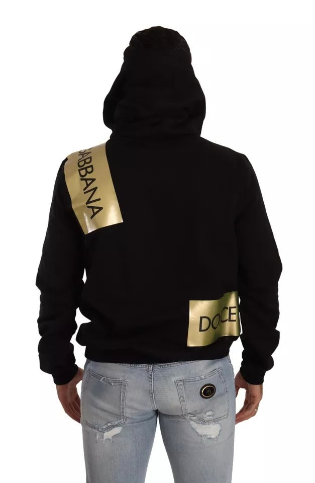 Dolce & Gabbana Black Gold Hooded Cotton Mens Pullover Sweater