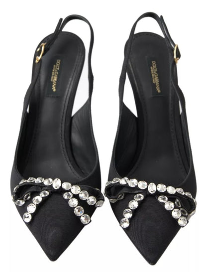 Dolce & Gabbana Black Crystal Embellished Slingback Heel Shoes