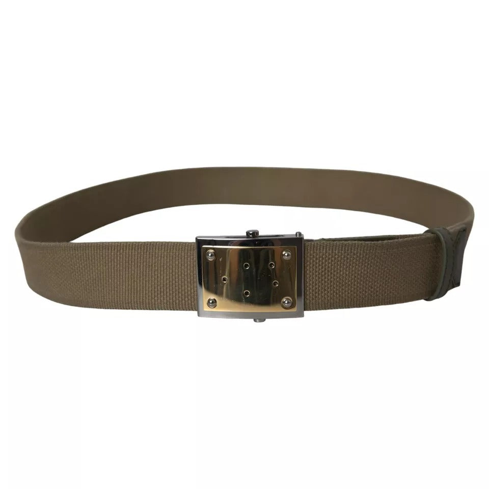 Dolce & Gabbana Brown Canvas Square Metal Buckle Men Belt