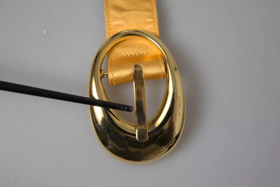 Dolce & Gabbana Gold Satin Leather Oval Metal Buckle Belt