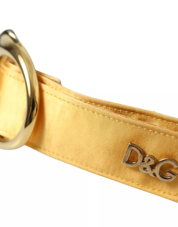 Dolce & Gabbana Gold Satin Leather Oval Metal Buckle Belt