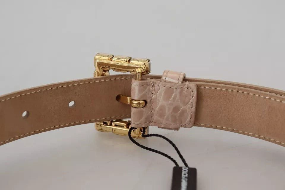 Dolce & Gabbana Beige Leather Crystal Buckle Women Belt