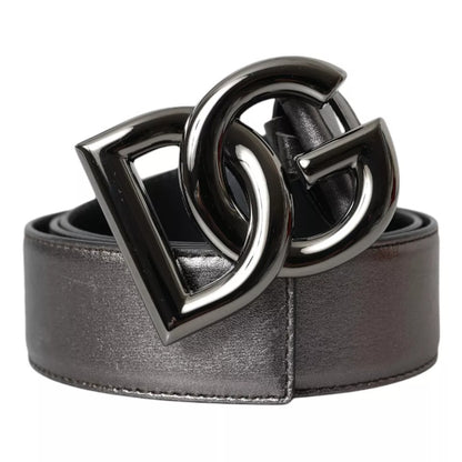 Dolce & Gabbana Silver Calf Leather Metal Logo Buckle Men Belt