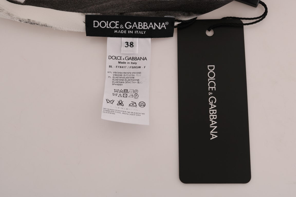 Dolce &amp; Gabbana Weißes, schwarz gestreiftes, bedrucktes Blusenoberteil