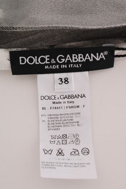 Dolce &amp; Gabbana Weißes, schwarz gestreiftes, bedrucktes Blusenoberteil