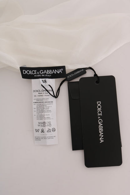 Dolce & Gabbana White Daisy Applique 실크 셔츠