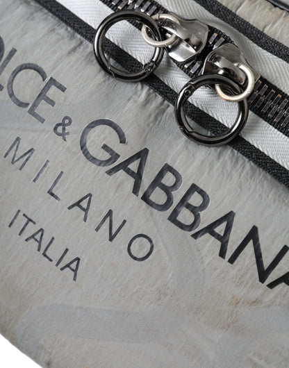 Dolce & Gabbana Silver Black Nylon Leather Logo Waist Fanny Pack Bag