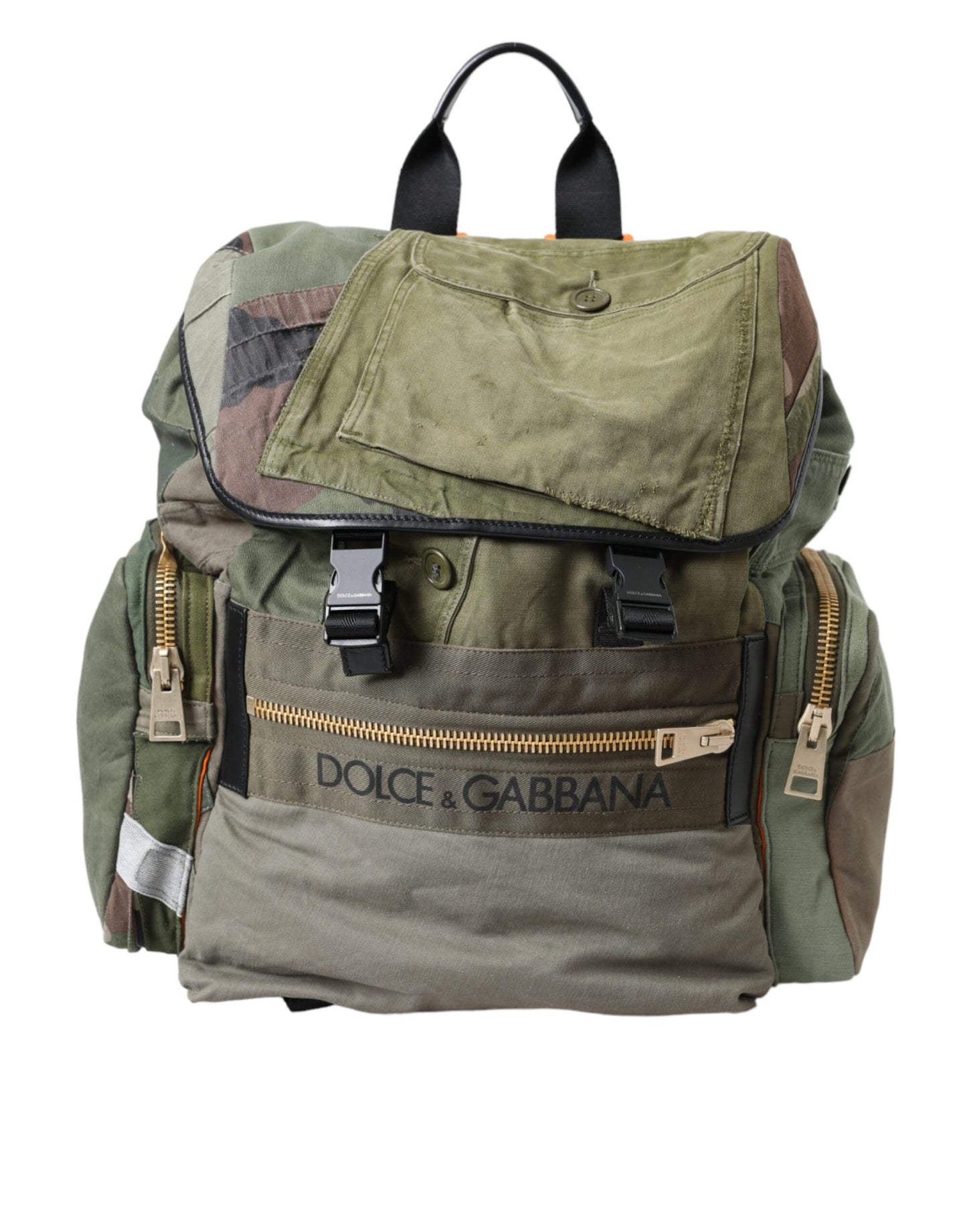 Dolce & Gabbana Military Green Patchwork Rucksack Backpack Bag