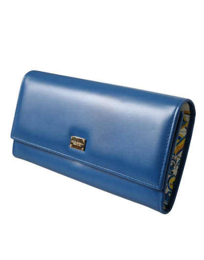 Dolce & Gabbana Blue Dauphine Leather Logo Plaque Continental Wallet