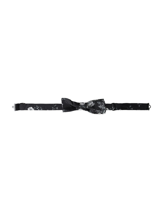 Dolce & Gabbana Black Floral Fantasy Adjustable Neck Men Bow Tie