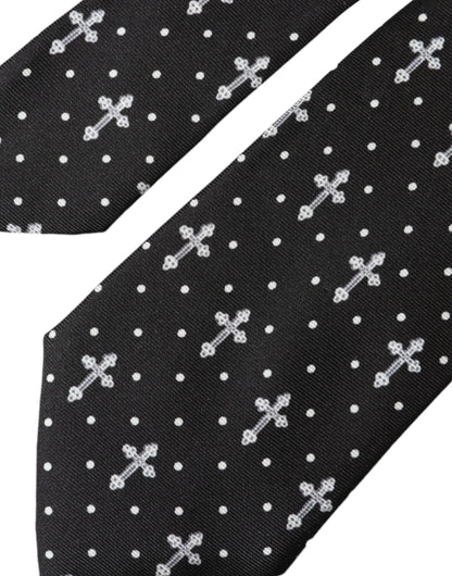 Dolce & Gabbana Black White Cross Silk Adjustable Tie