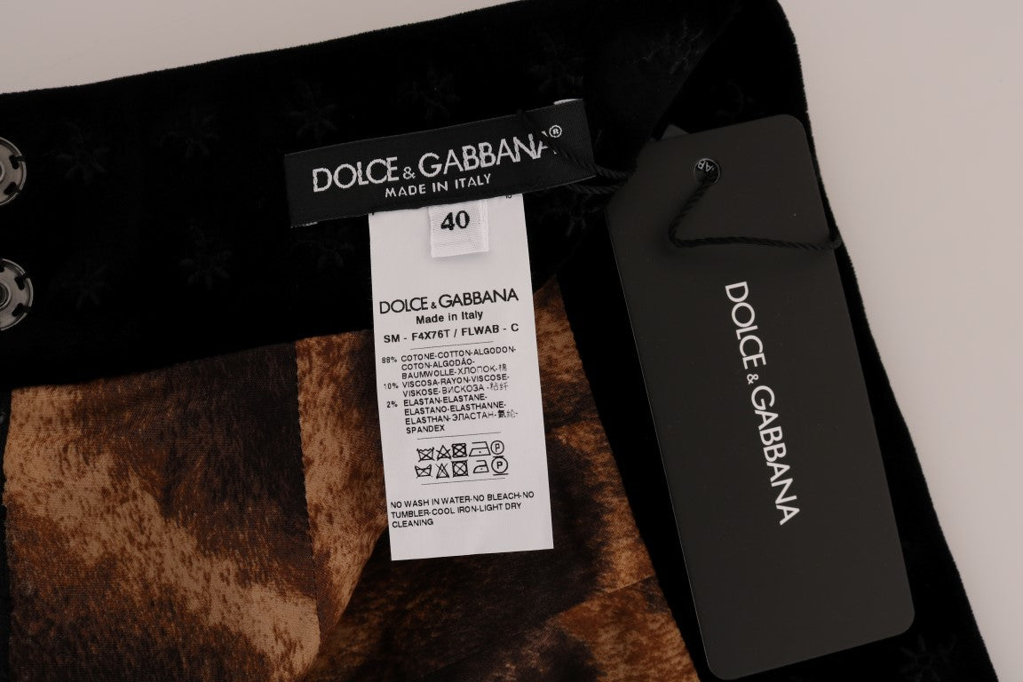 Dolce & Gabbana Dark Green Baroque 벨벳 연필 치마