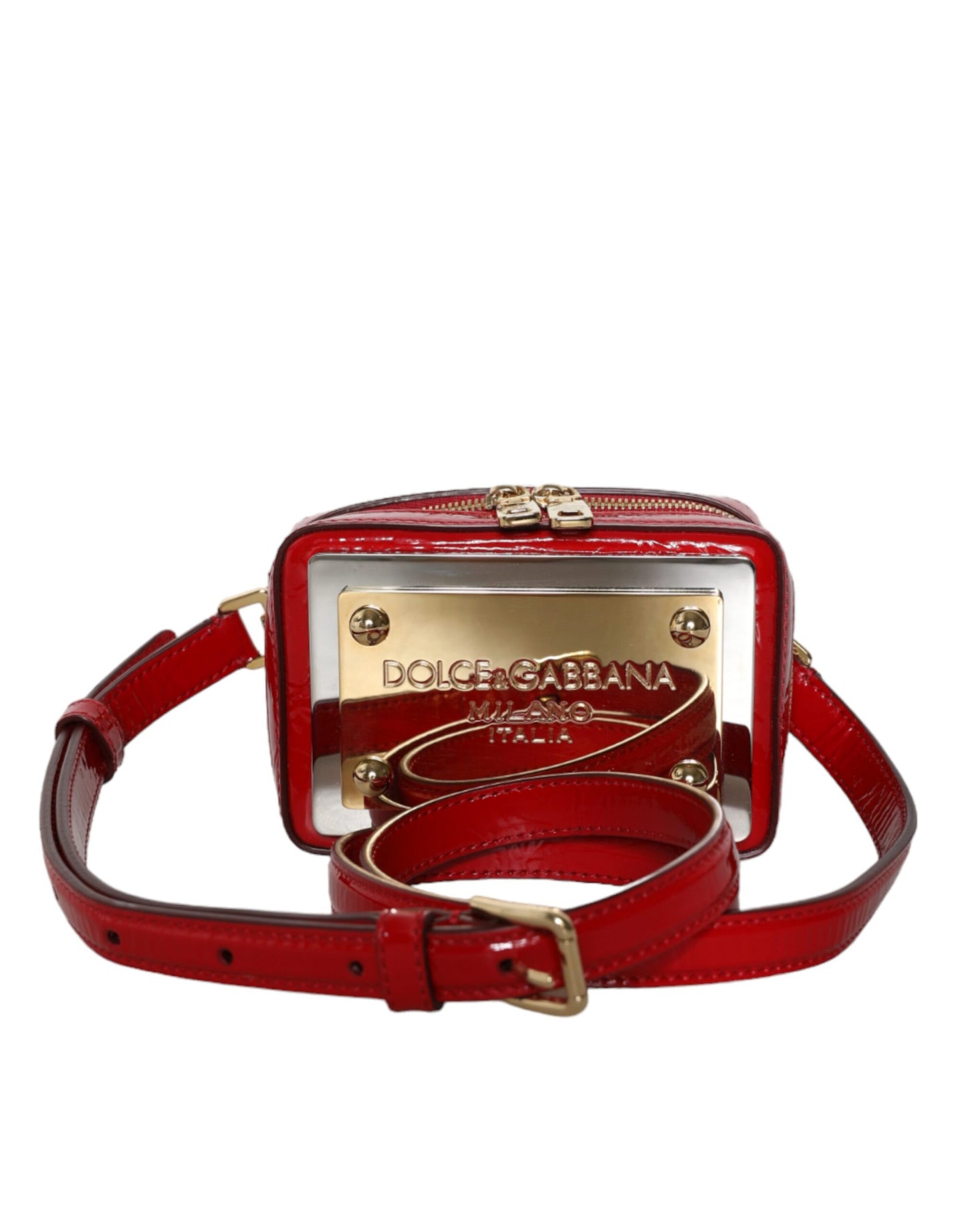 Dolce & Gabbana Red Leather Logo Plaque Waist Fanny Pack Women Bag