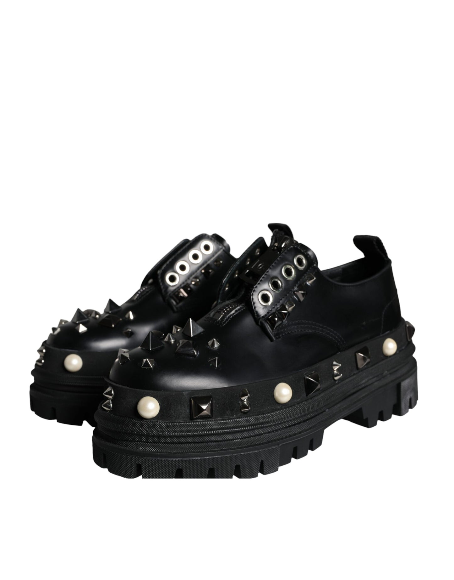 Dolce & Gabbana Black Trekking Studded Derby Sneakers Shoes