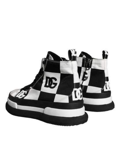 Dolce & Gabbana Black White Checkered High Top Sneakers Shoes