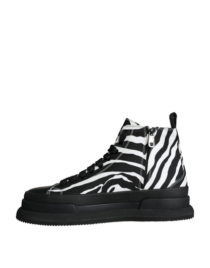 Dolce & Gabbana Black White Zebra High Top Men Sneaker Shoes