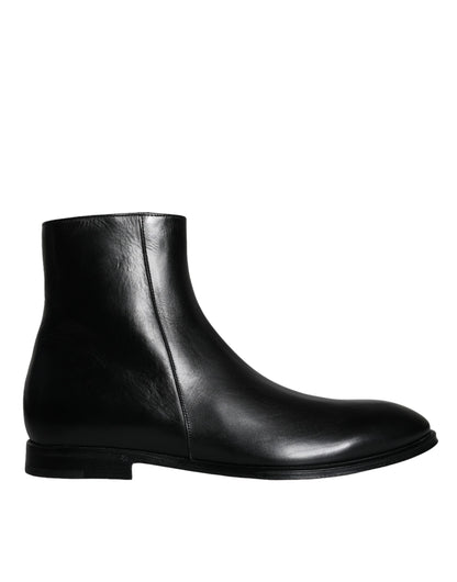 Dolce & Gabbana Black Calf Leather Men Ankle Boots Shoes