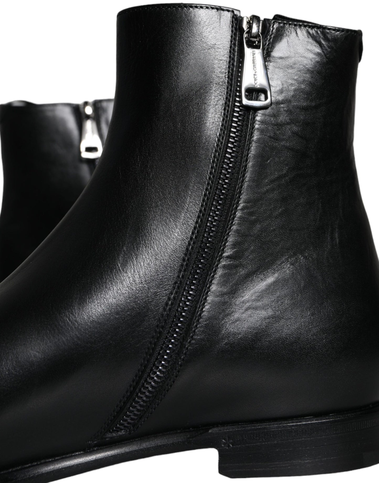 Dolce & Gabbana Black Calf Leather Men Ankle Boots Shoes