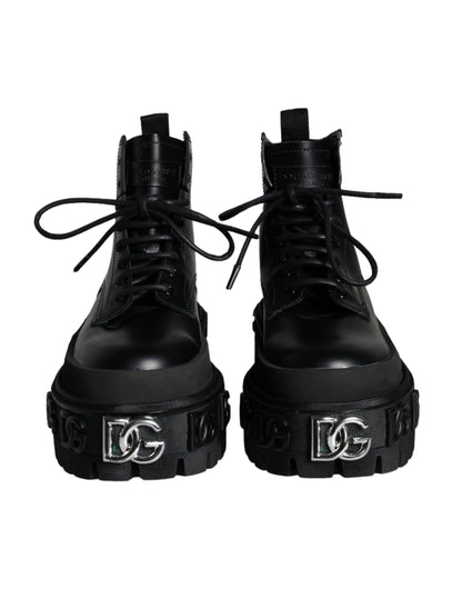 Dolce & Gabbana Black Lace Up Trekking Ankle Boots Men Shoes