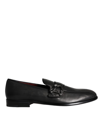 Dolce & Gabbana Black Leather Logo Loafers Men Dress Shoes