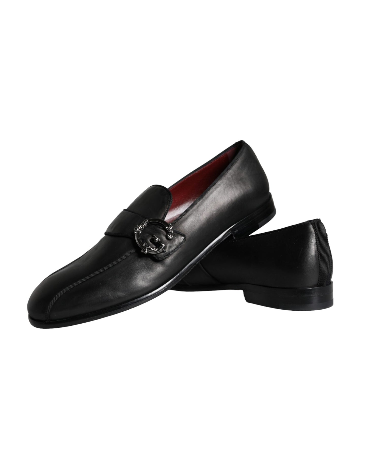 Dolce & Gabbana Black Leather Logo Loafers Men Dress Shoes