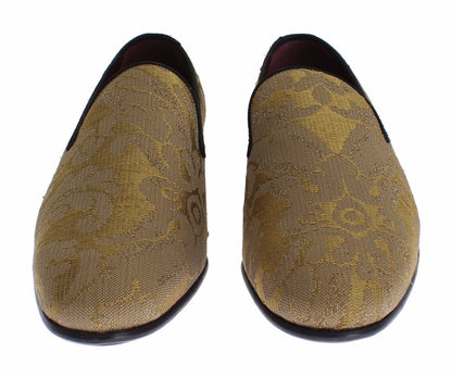 Dolce &amp; Gabbana Gelbgold-Seiden-Barock-Loafer-Schuhe