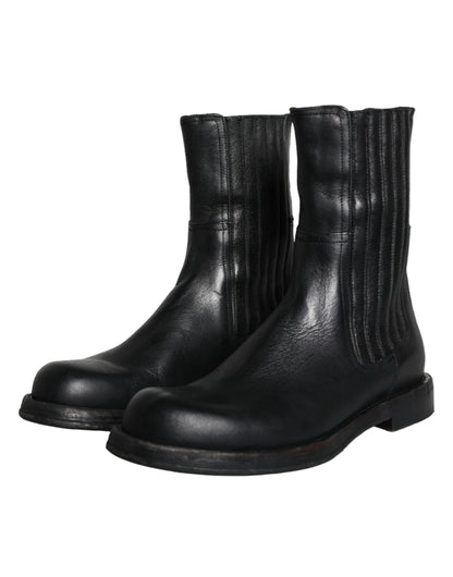 Dolce & Gabbana Black Horse Leather Mid Calf Boots Men Shoes