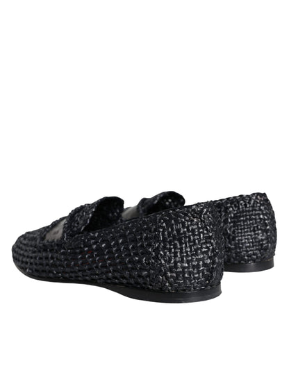 Dolce & Gabbana Black Woven Raffia Slip On Loafers Men Shoes