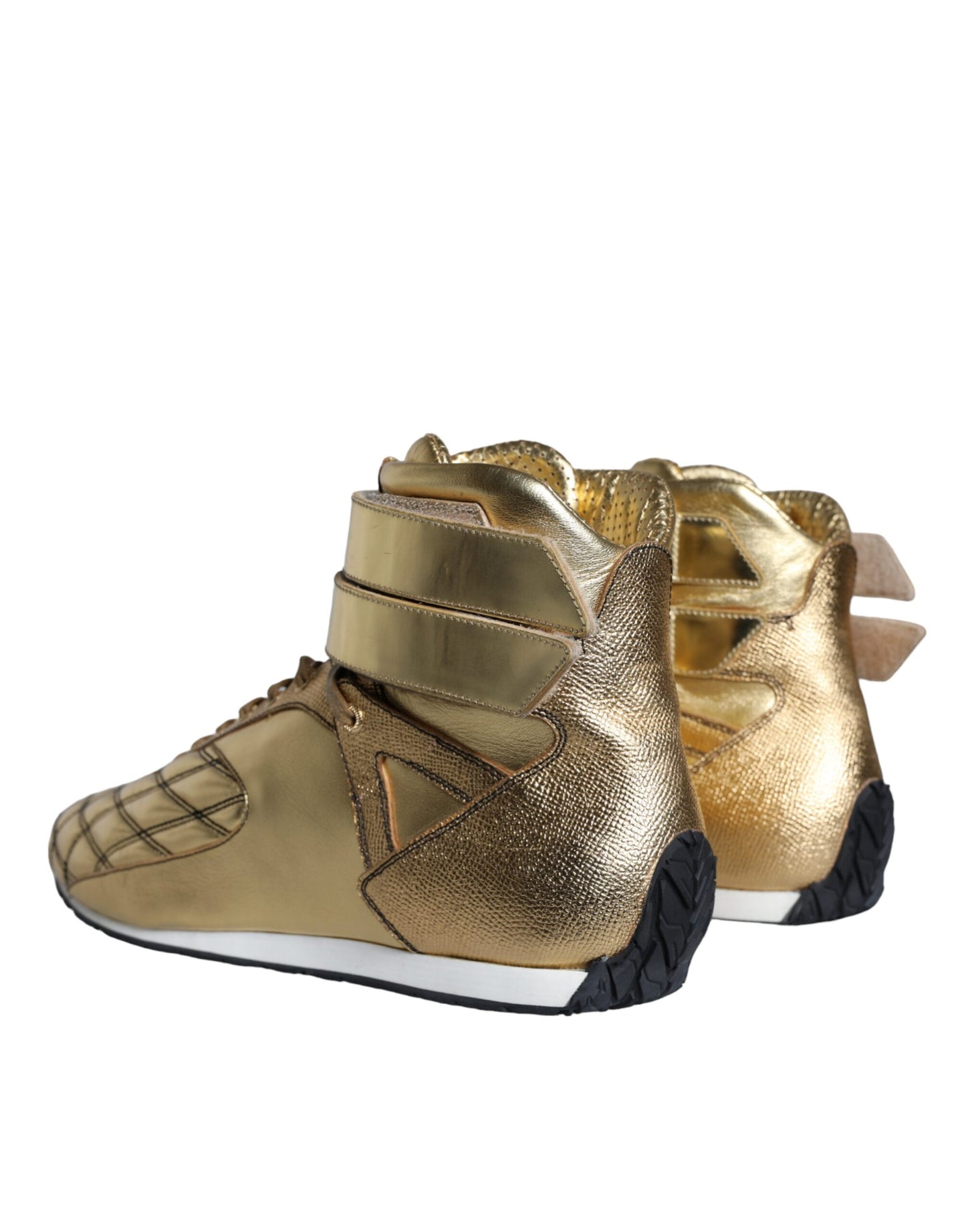 Dolce & Gabbana Gold Leather Sartoria High Top Sneakers Shoes