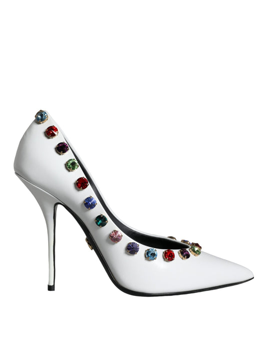 Dolce & Gabbana White Crystal Leather High Heels Pumps Shoes