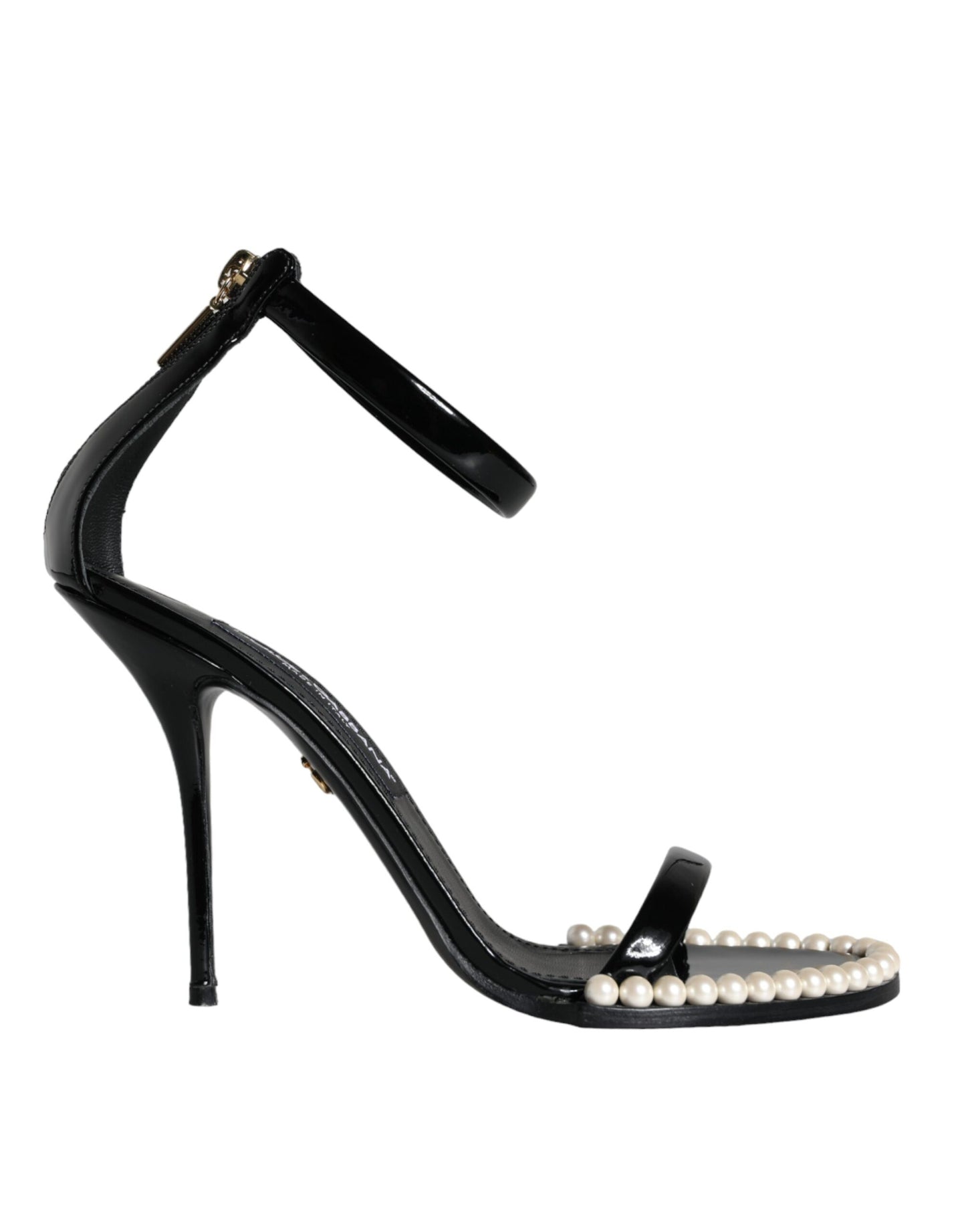 Dolce & Gabbana Black Keira Leather Faux Pearl Sandals Heels Shoes