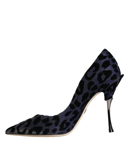 Dolce & Gabbana Dark Blue Leopard Lurex Heels Pumps Shoes