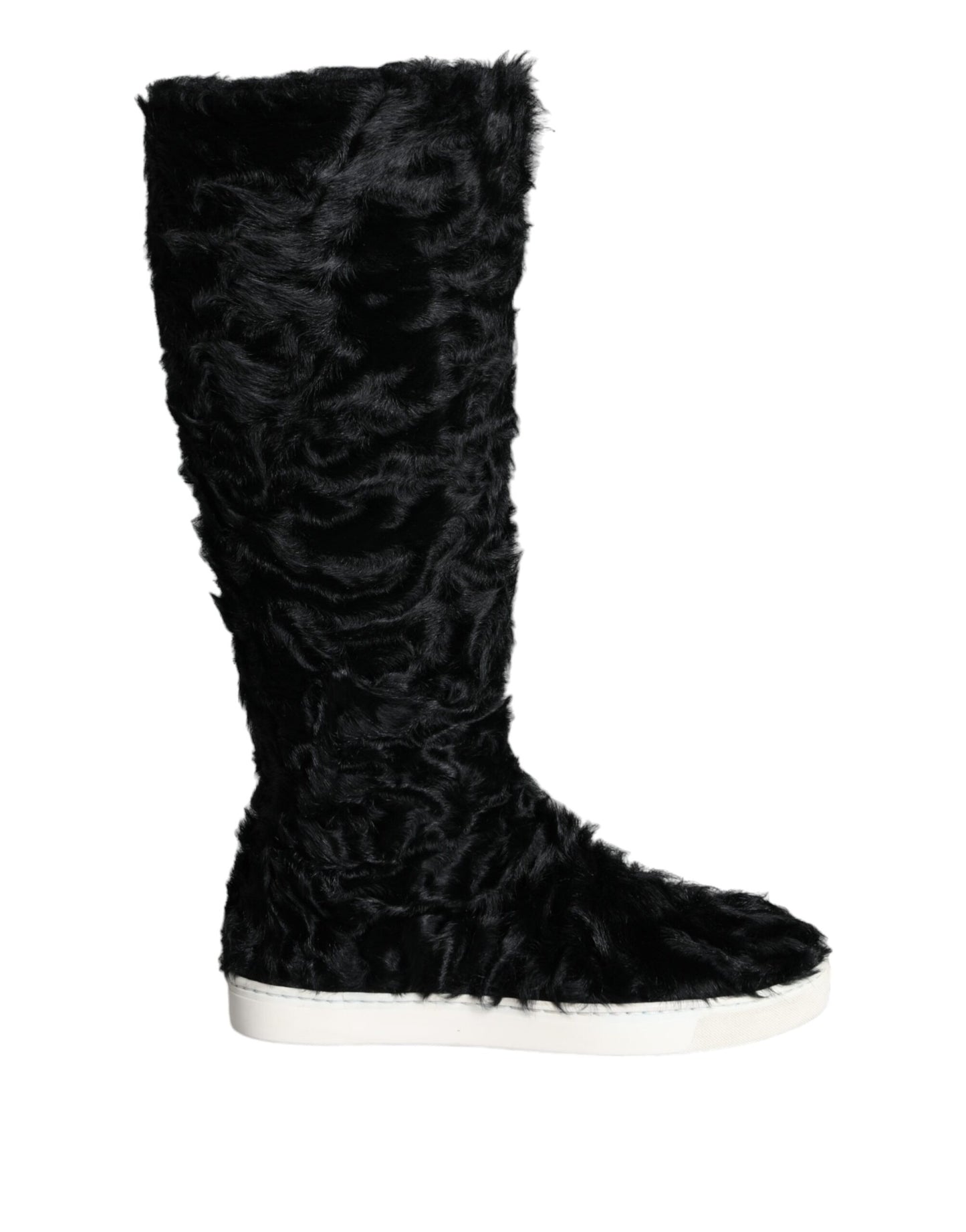 Dolce & Gabbana Black Xiangao Lamb Fur Leather Boots Shoes