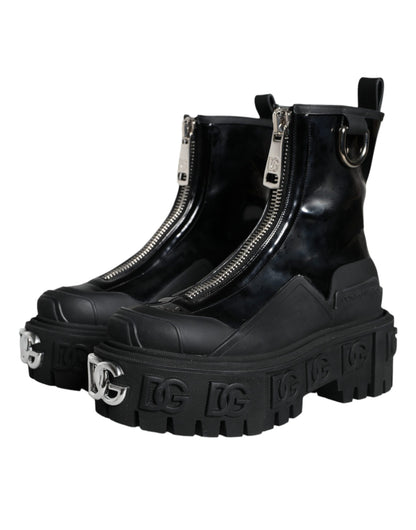 Dolce & Gabbana Black Leather Rubber Logo Ankle Boots Shoes