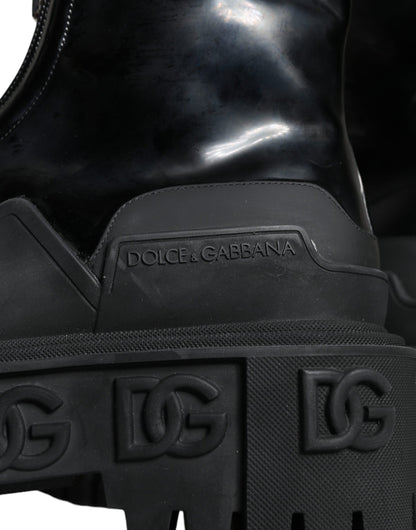 Dolce & Gabbana Black Leather Rubber Logo Ankle Boots Shoes