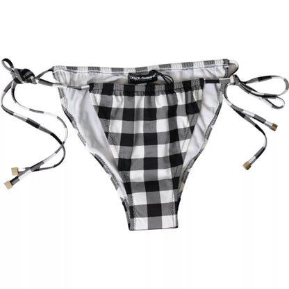 Dolce & Gabbana Black White Check Swimwear Beachwear Bottom Bikini