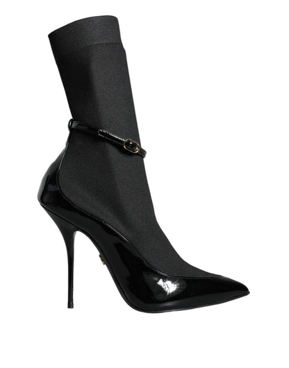 Dolce & Gabbana Black Leather Stilettos Booties Socks Shoes