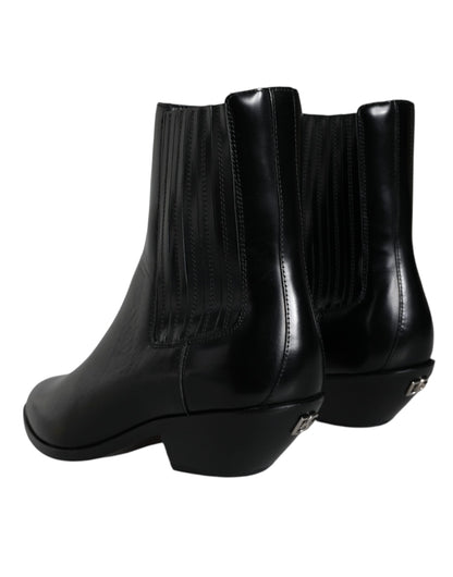 Dolce & Gabbana Black Leather Ankle Boots Booties Shoes