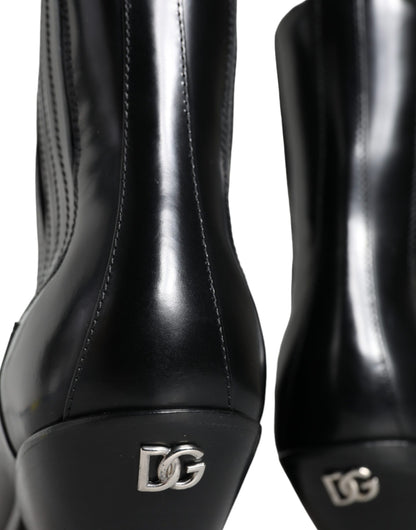 Dolce & Gabbana Black Leather Ankle Boots Booties Shoes