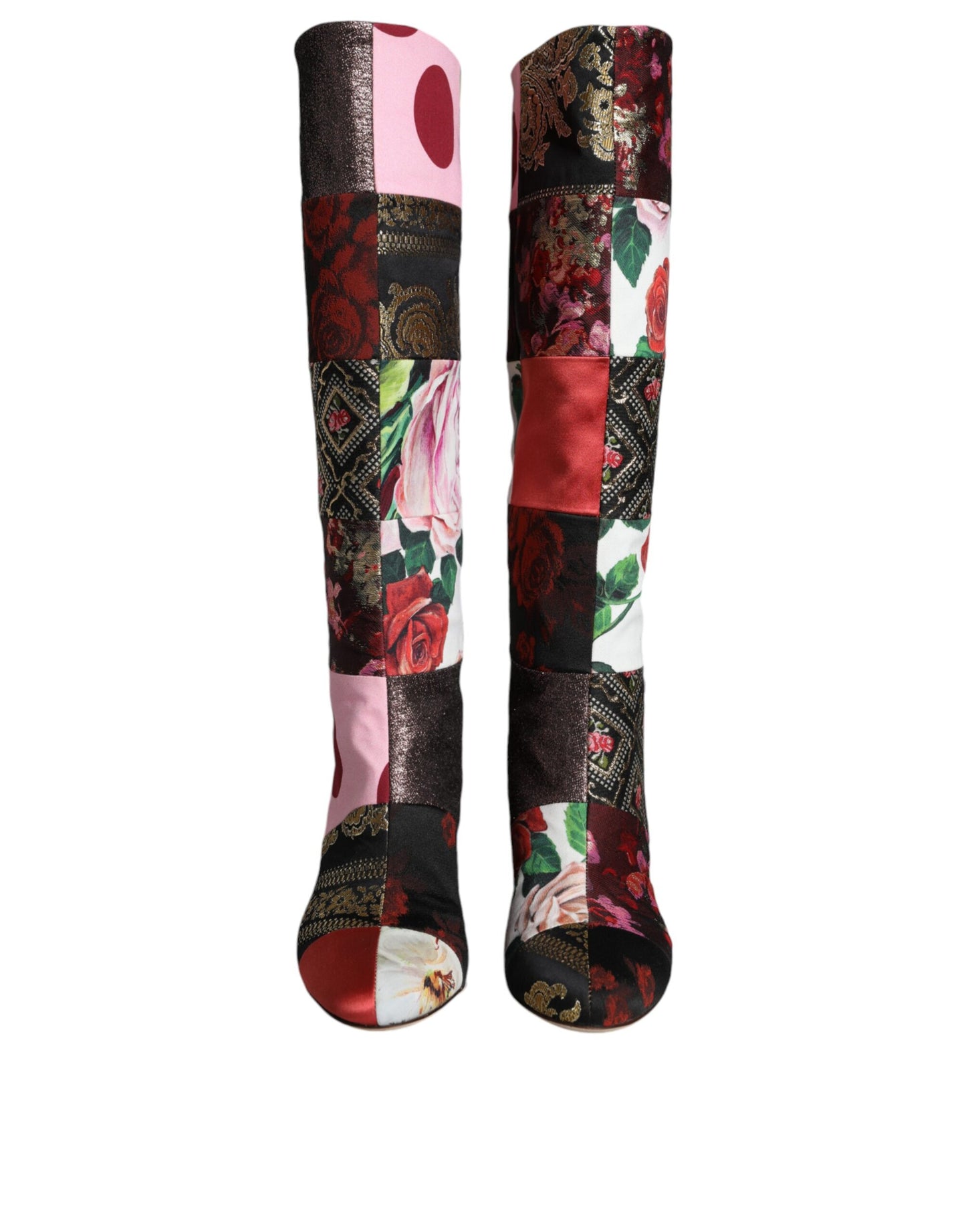 Dolce & Gabbana Multicolor Patchwork Print Heeled Boots Shoes