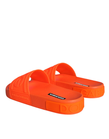 Dolce & Gabbana Orange Rubber Slides Sandals Beachwear Shoes