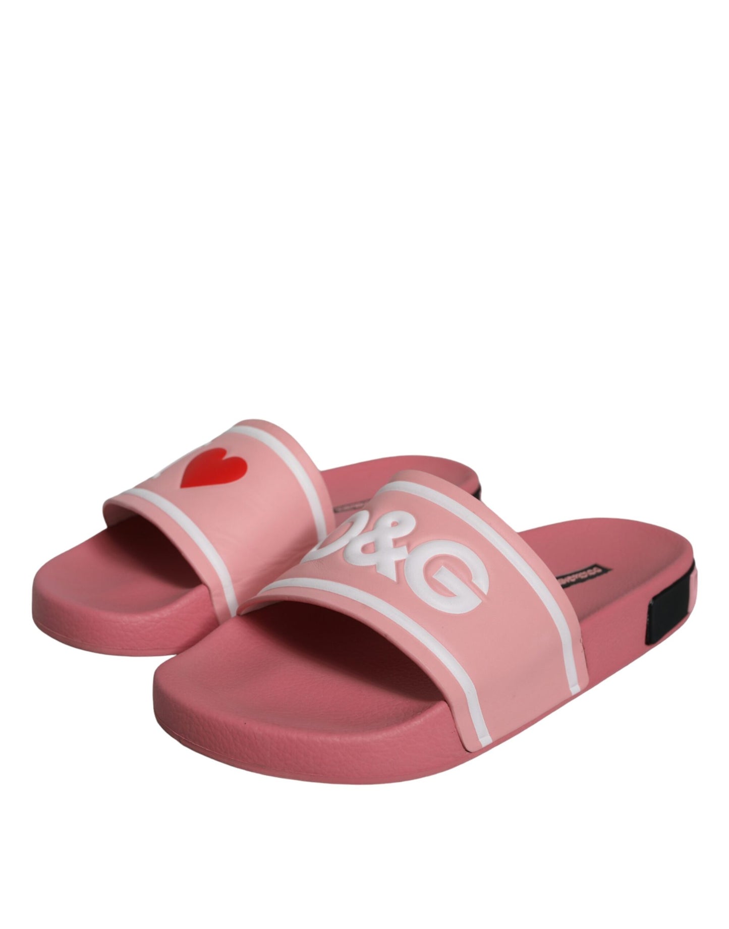 Dolce & Gabbana Pink Leather I Love D&G Sandals Slides Shoes